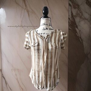 Brown and White Striped Blouse